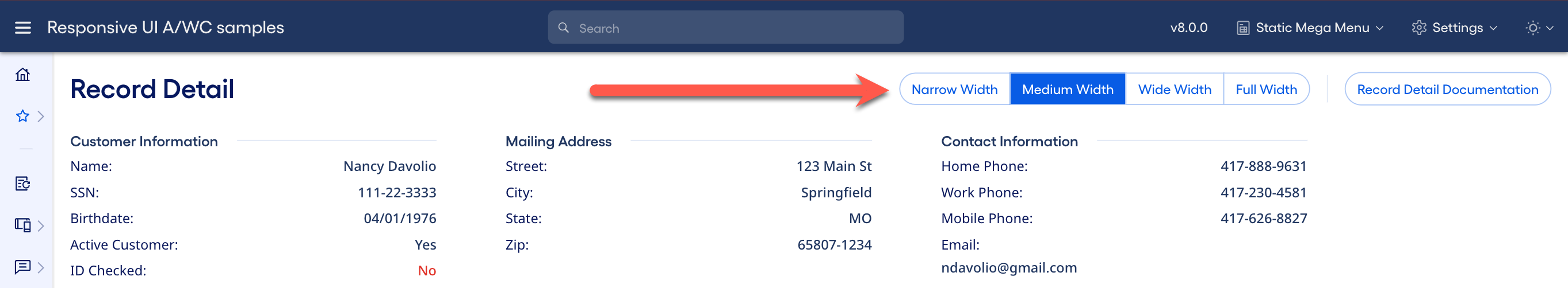 Function toolbar example