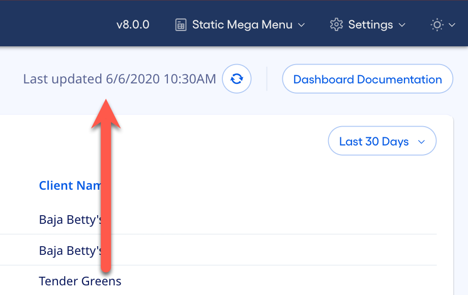 Last refresh date/time shown in function toolbar