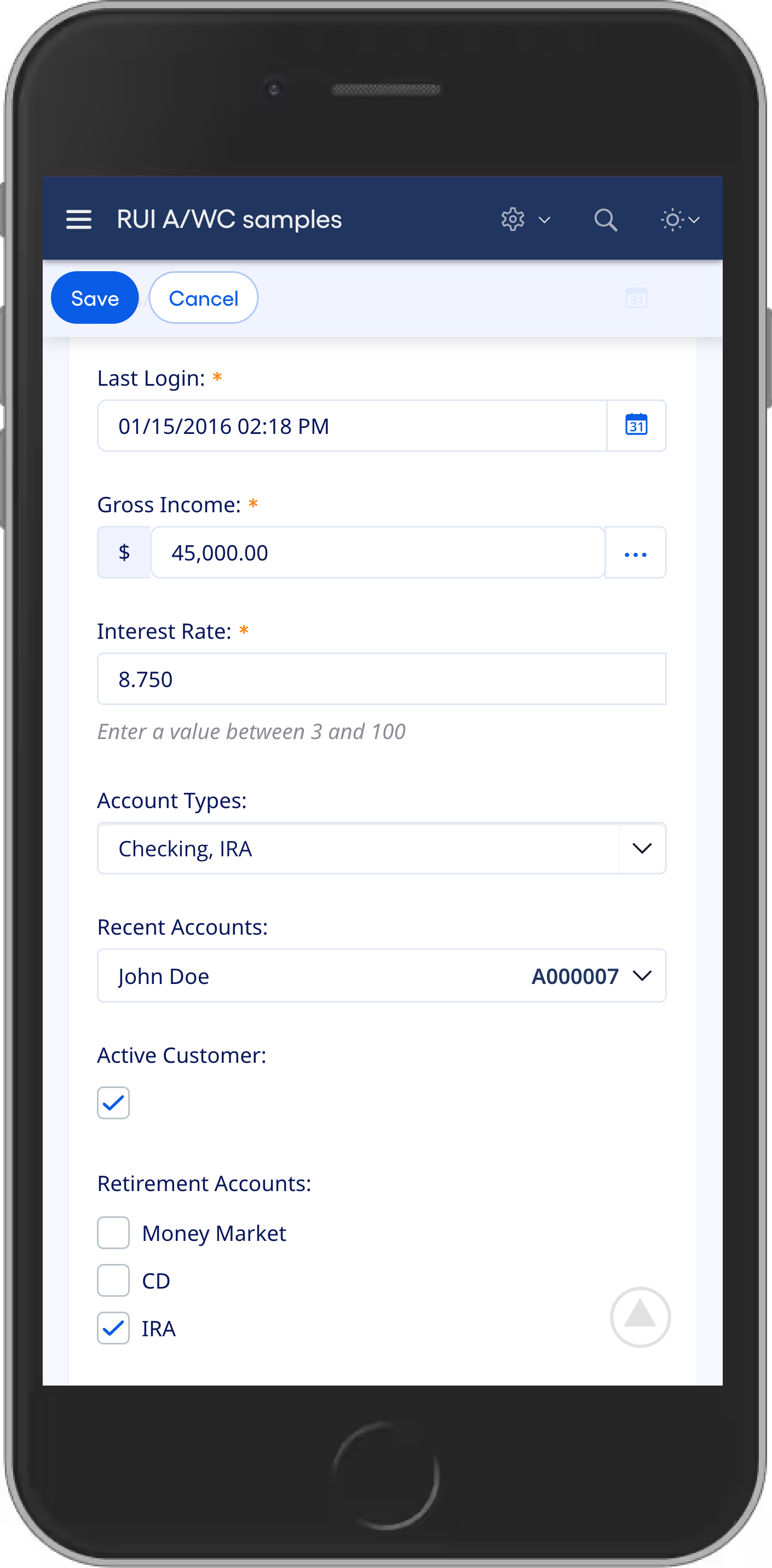 Large Form with floating toolbar on mobile
