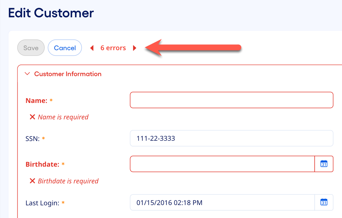 Validation error navigator
