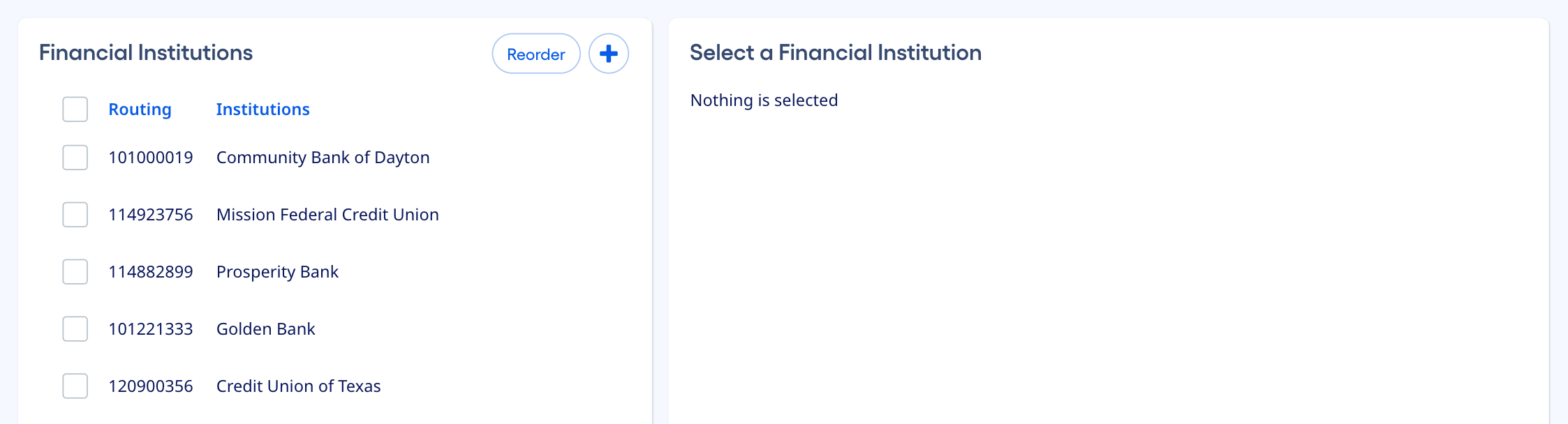 Example of zero items selected in the master list