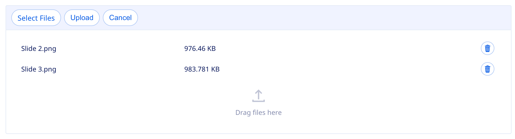 Standard file upload after the user has selected two files to upload