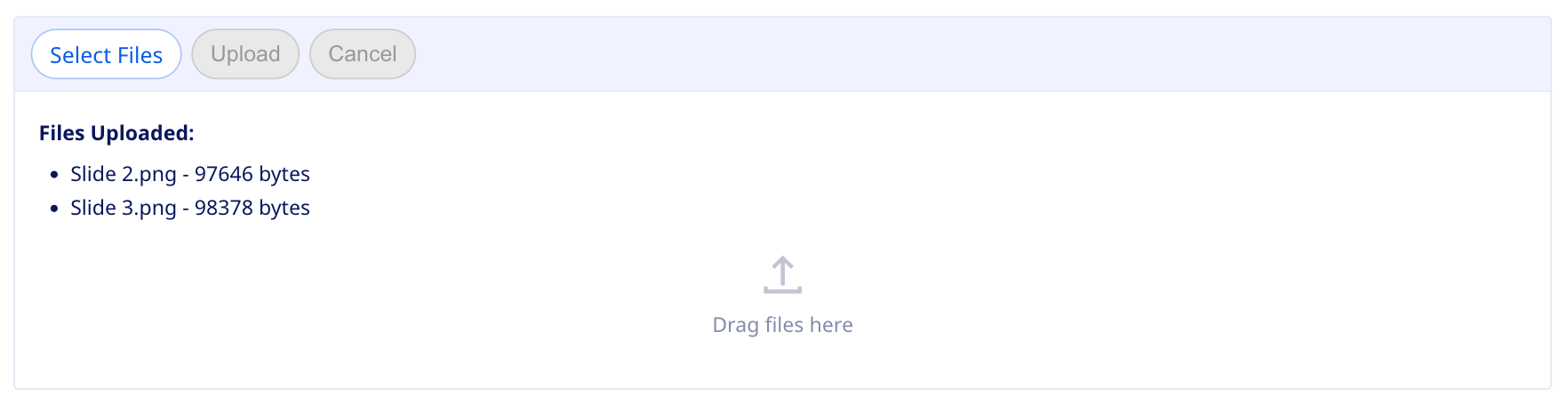The standard file upload after uploading two files