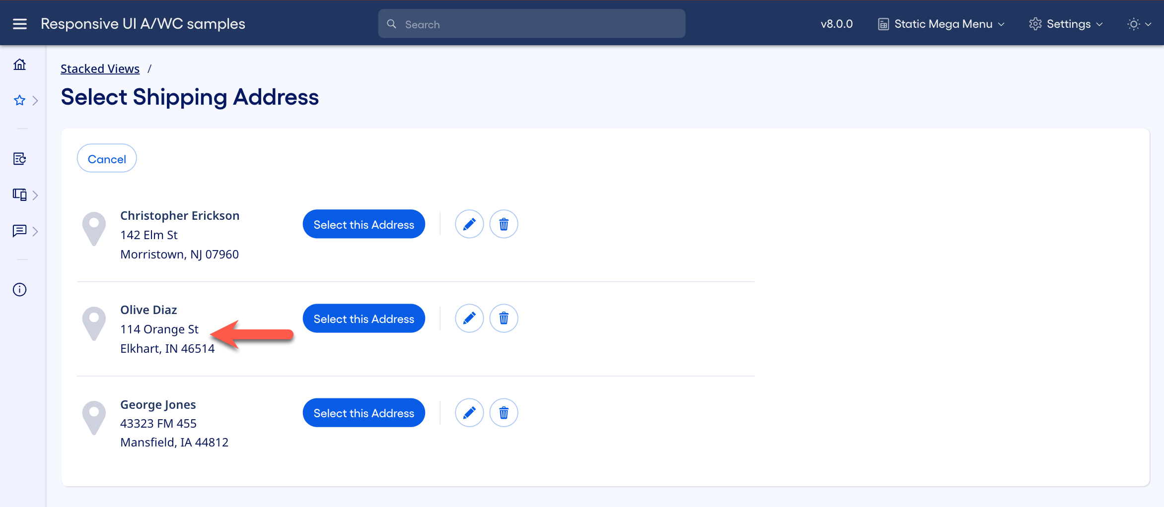 Example, after editing address